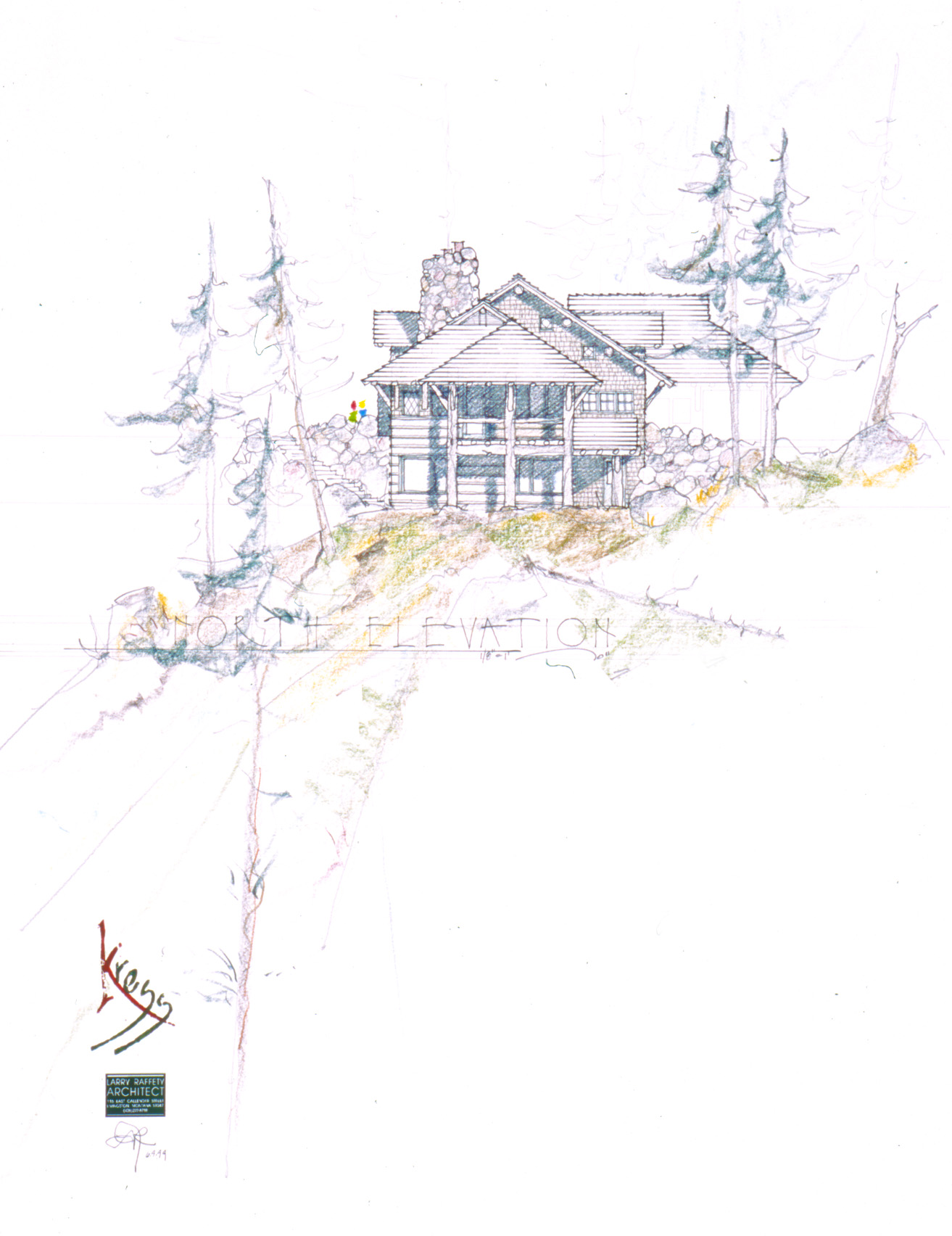 Design sketch for rustic mountain retreat